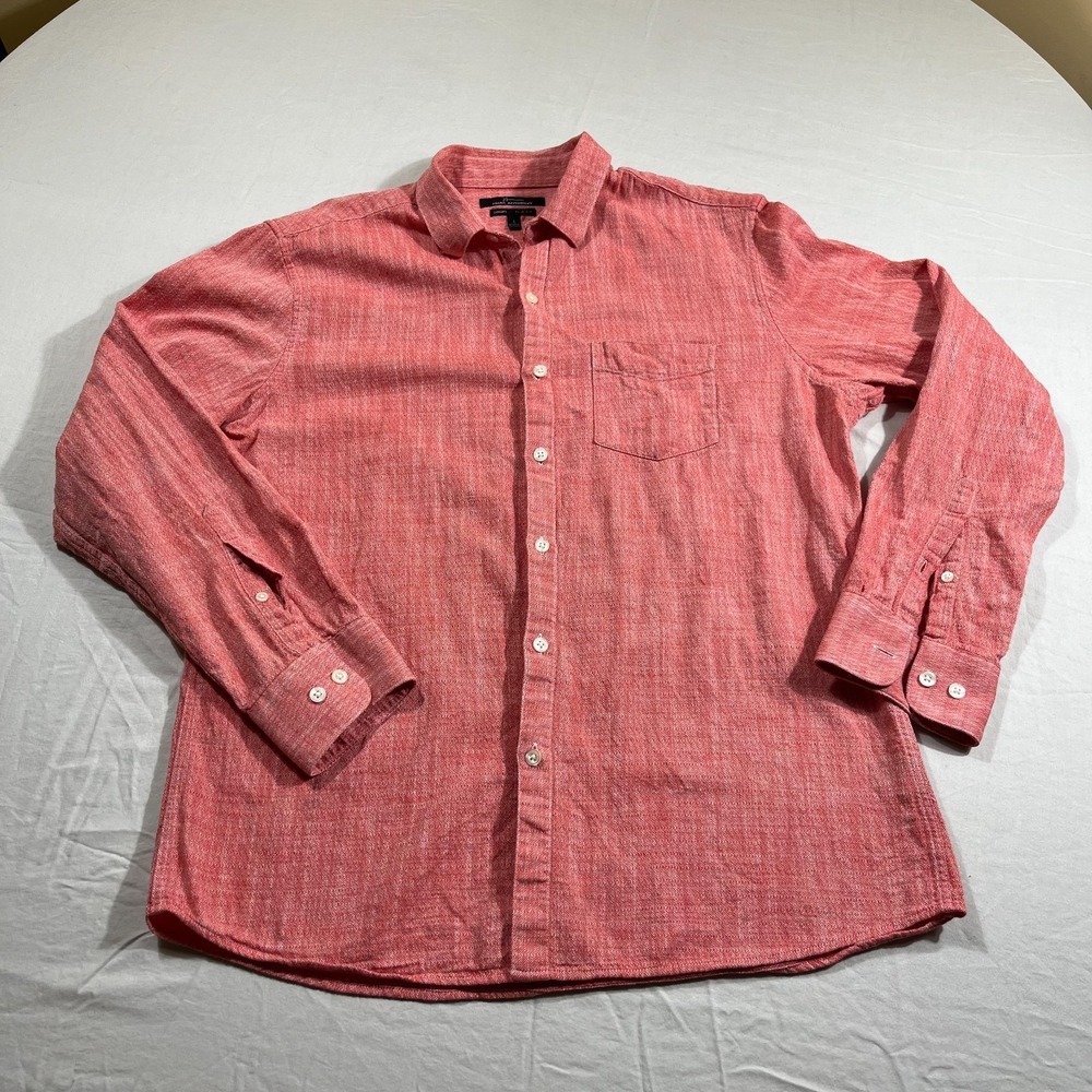 Marc Anthony Mens Large L Luxury Slim Fit Cotton Button Down Shirt Coral Texture